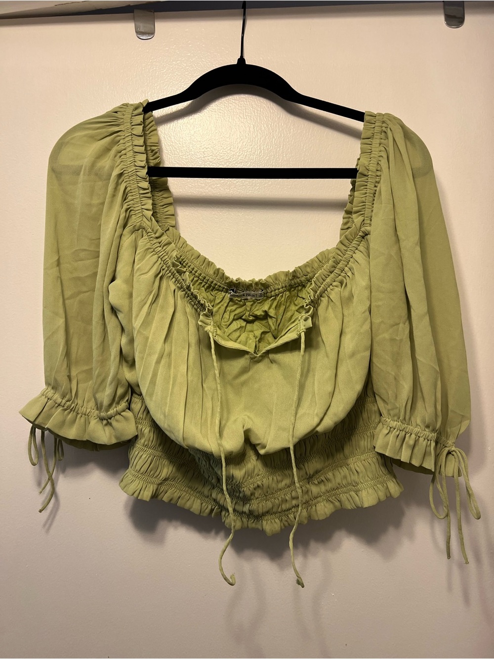 Abercrombie & Fitch Olive Green Smocked Square-Neck Blouse
